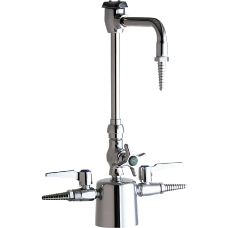 Chicago Faucets Single Hole Lab Faucet with Cross Handle, High Arch Vacuum Breaker Spout and Two Turret Outlets Chrome