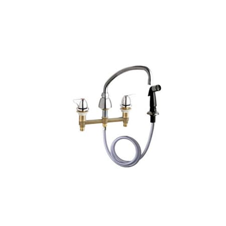 Chicago Faucets Commercial Grade Low Arch Kitchen Faucet with Wing Handles and Side Spray - 8" Faucet Centers Chrome