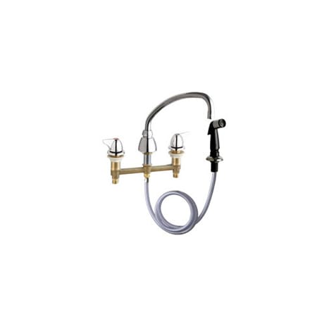 Chicago Faucets Commercial Grade Low Arch Kitchen Faucet with Wing Handles and Side Spray - 8" Faucet Centers Chrome