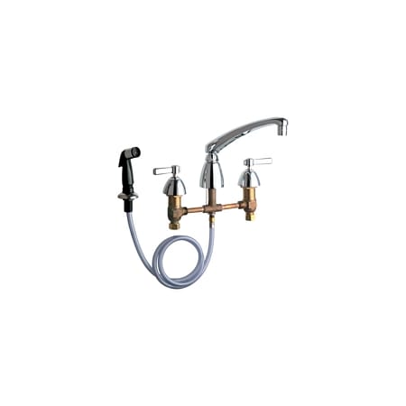 Chicago Faucets Commercial Grade Kitchen Faucet with Lever Handles and Side Spray - 8" Faucet Centers (Eco-Friendly Flow Rate) Chrome