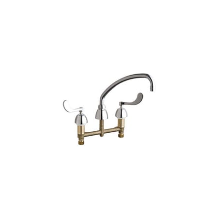 Chicago Faucets Commercial Grade Low Arch Kitchen Faucet with Wrist Blade Handles - 8" Faucet Centers Chrome
