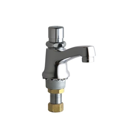 Chicago Faucets Single Supply Hot / Cold Water Basin Faucet with Self Closing Button Handle - Single Hole Installation Chrome