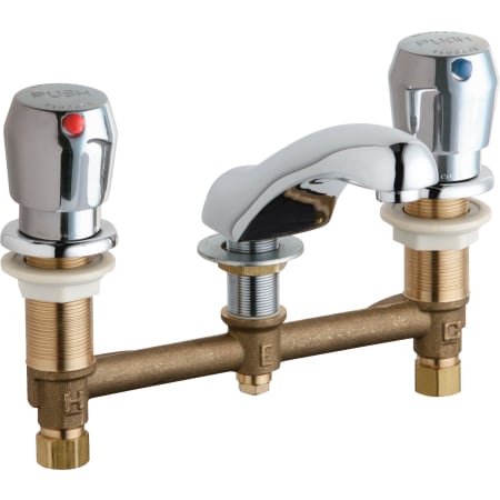 Chicago Faucets Widespread Bathroom Faucet with 8" Faucet Centers and Push Button Handles Chrome