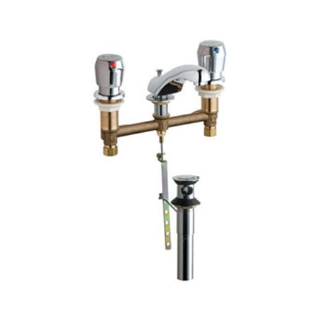 Chicago Faucets Widespread Bathroom Faucet with 8" Faucet Centers and Push Button Handles - Drain Assembly Included Chrome