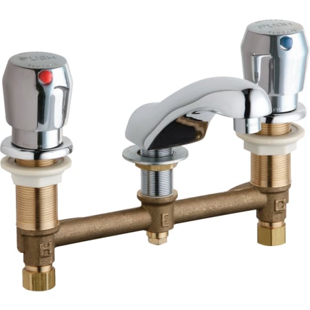 Chicago Faucets Widespread Bathroom Faucet with 8" Faucet Centers and Push Button Handles Chrome