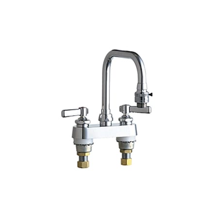 Chicago Faucets Deck Mounted 4" Centerset Utility Faucet with Rigid/Swing Double Bend Spout and Metal Lever Handles Chrome
