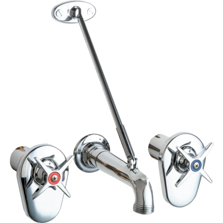 Chicago Faucets Wall Mounted Concealed Fitting Faucet with Rigid Spout, Tear Drop Escutcheons, Pail Hook, Wall Support, and Metal Cross Handles Chrome