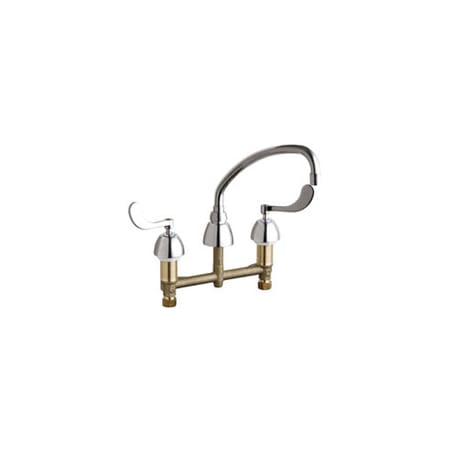 Chicago Faucets Commercial Grade Low Arch Kitchen Faucet with Wrist Blade Handles - 8" Faucet Centers (Eco-Friendly Flow Rate) Chrome