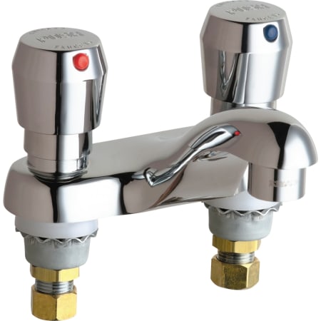 Chicago Faucets Centerset Bathroom Faucet with 4" Faucet Centers and Push Button Handles Chrome