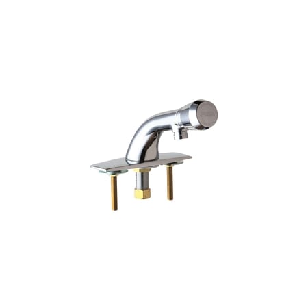 Chicago Faucets Single Supply Hot / Cold Water Basin Faucet with Self Closing Button Handle - 4" Centerset Installation Chrome