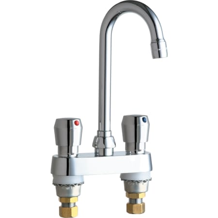Chicago Faucets Commercial Grade Centerset Bathroom Faucet with High Arch Spout and Push Knob Handles Chrome