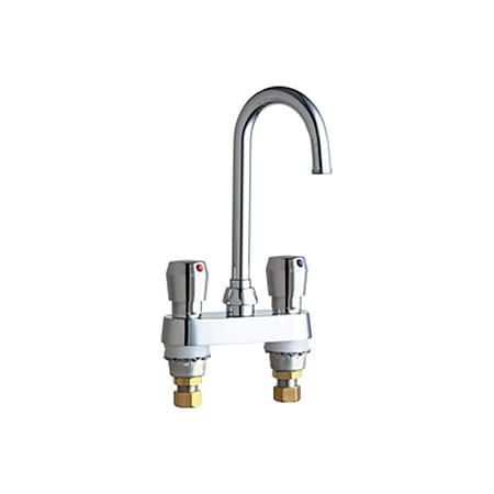 Chicago Faucets Commercial Grade Centerset Bathroom Faucet with High Arch Spout and Push Knob Handles Chrome