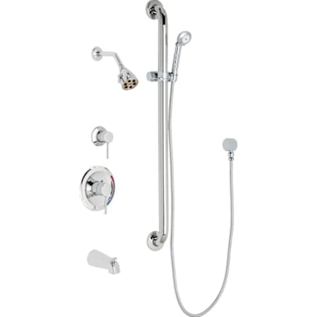 Chicago Faucets Pressure Balancing Tub and Shower System with 2.5 GPM Shower Head, 2.5 GPM Hand Spray, and Tub Spout Chrome