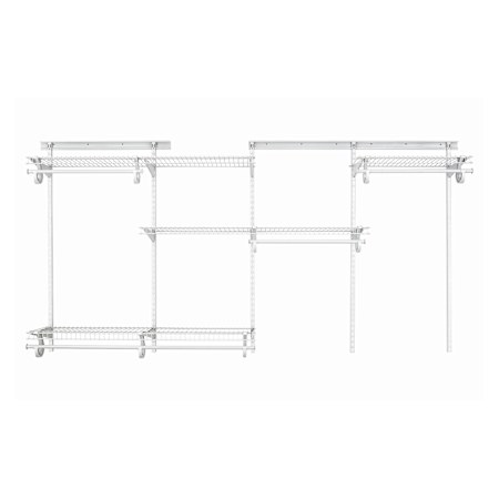 ClosetMaid ShelfTrack 5 to 8 Foot Wide Upper Closet Steel Wire Vinyl Coated Organizer System with 4 Shelves and 5 Hanging Tracks White