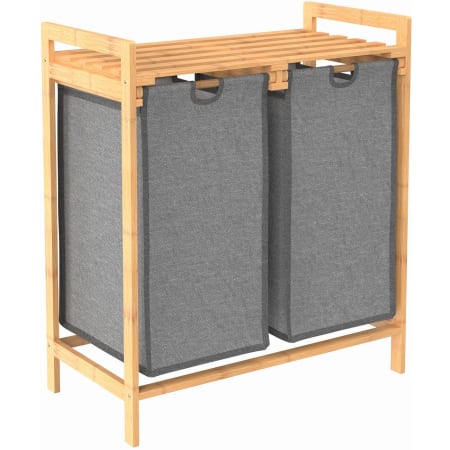 ClosetMaid Bamboo 25" Wide Double Hamper Laundry Sliding Baskets Storage with Slatted Top Shelf Brown