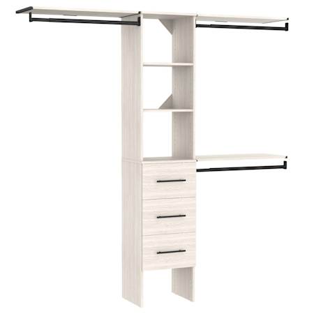 ClosetMaid SuiteSymphony 4 to 9 Foot Wide Closet System with 3 Drawers, 3 Cubby Shelves, 3 Top Shelves, and 3 Rods White Timber