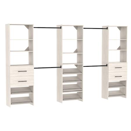 ClosetMaid SuiteSymphony 5 to 10 Foot Large Closet System with 3 Towers, 4 Drawers, and 8 Shoe Shelves White Timber