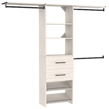 ClosetMaid SuiteSymphony 5 to 10 Foot Wide Closet System with 3 Rods, 2 Drawers, 2 Shoe Shelves, 2 Top Shelves White Timber