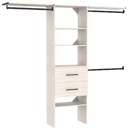 ClosetMaid SuiteSymphony 5 to 10 Foot Wide Closet System with 3 Rods, 2 Drawers, and 2 Top Shelves White Timber