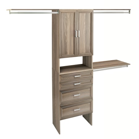 ClosetMaid SuiteSymphony 7 to 10 Foot Wide Closet System Organizer Kit with 4 Drawers, 2 Doors, and 3 Hanging Rods Natural Gray