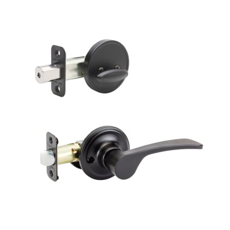 Copper Creek Kash Left Handed Sectional Single Cylinder Interior Door Handleset with Interior Thumbturn and Round Rose Black