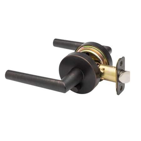 Copper Creek Mid Century Modern UL Listed Privacy Door Lever Set with Modern UL Listed Lever and Round Rose Tuscan Bronze