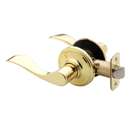 Copper Creek Colonial Passage Door Lever Set with Waverlie Lever and Round Rose Polished Brass