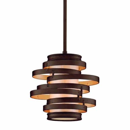 Corbett Lighting Vertigo Single Light 9-1/4" Wide Mini Pendant with Fabric Shade Bronze with Gold Leaf