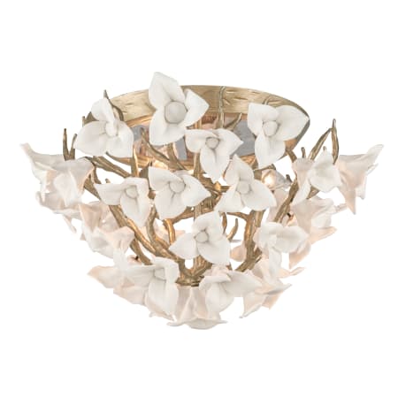 Corbett Lighting Lily 4 Light 18" Wide Flush Mount Floral Ceiling Fixture with Hand-Crafted Iron Flowers Stria Gold Leaf