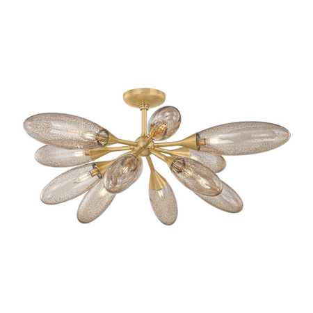 Corbett Lighting Cordoba 12 Light 40" Wide Semi-Flush Ceiling Fixture with Seedy Light Bronze Glass Shades Vintage Brass