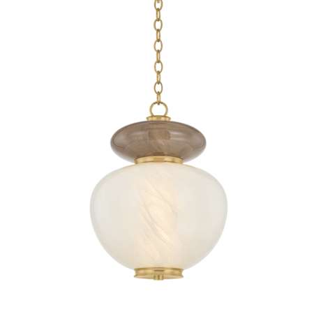 Corbett Lighting Syros 14" Wide LED Pendant with Remolino Blanco Glass Shade Vintage Brass