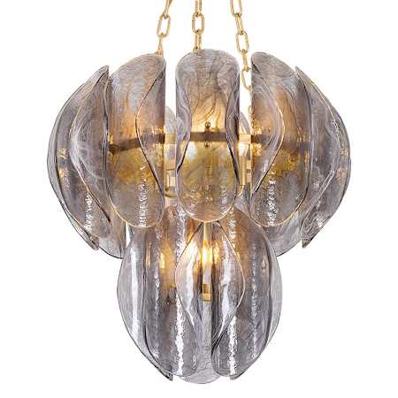 Corbett Lighting Anatase 5 Light 24" Wide Waterfall Chandelier with Remolino Blanco Glass Shades Vintage Gold Leaf