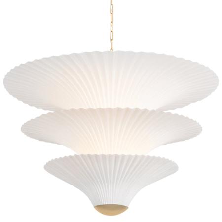 Corbett Lighting Belluno 3 Light 40" Wide Waterfall Chandelier with Pleated Paper Shades Vintage Gold Leaf