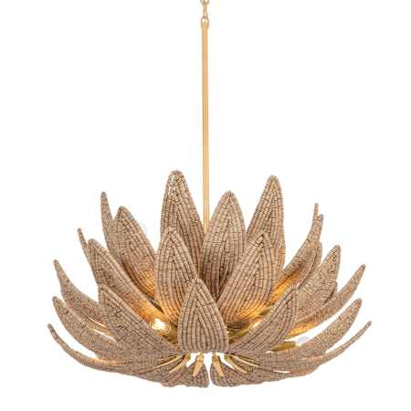 Corbett Lighting Varanasi 14 Light 30" Wide Pendant with Coco Bead Shades Vintage Gold Leaf