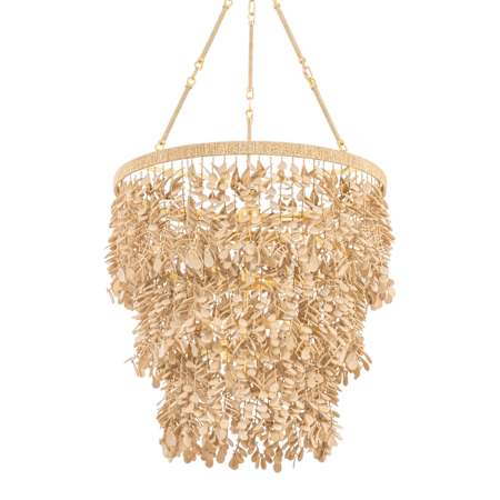 Corbett Lighting Naxos 12 Light 30" Wide Waterfall Chandelier with Hanging Coco Shells Vintage Gold Leaf