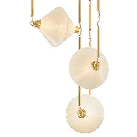 Corbett Lighting Solara 35" Wide LED Multi Light Pendant with Seedy Cloud Glass Shades Vintage Polished Brass
