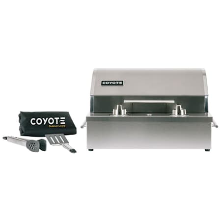 Coyote 1200 Watt 18 Inch Wide Electric Portable Grill with Knob Controls and Tool Set Stainless Steel