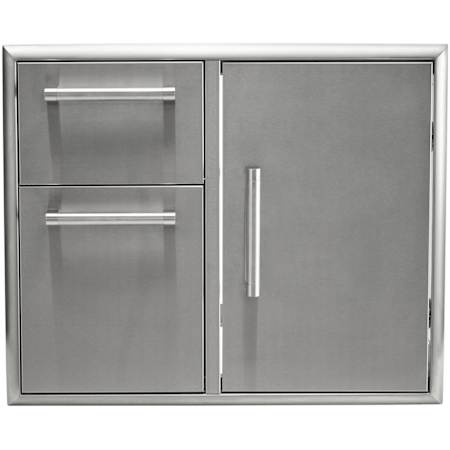 Coyote 31 Inch Access Door and Double Drawer Combo with Beveled Trim Stainless Steel