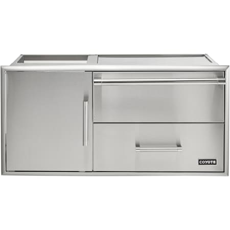Coyote 42 Inch Access Door Storage & Warming Drawer Combo with Beveled Trim Stainless Steel