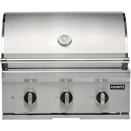 Coyote C Series 45,000 BTU 28 Inch Wide Liquid Propane Built-In Grill with Knob Controls and Integrated Wind Guard Stainless Steel