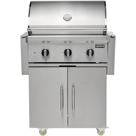 Coyote C Series 45,000 BTU 28 Inch Wide Liquid Propane Free Standing Grill with Knob Controls and Integrated Wind Guard Stainless Steel