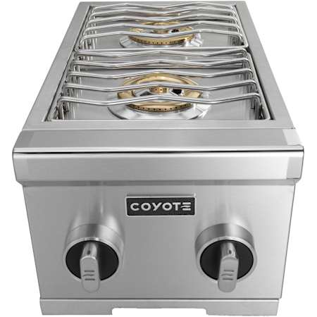 Coyote 13 Inch Wide Liquid Propane Built-In Double Side Burner for BBQ Grill with Lid Stainless Steel