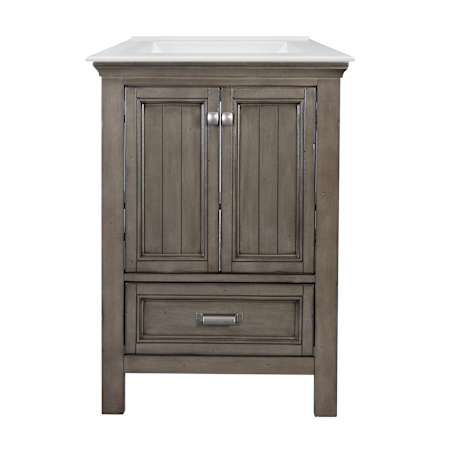 CRAFT + MAIN Brantley 25" Free Standing Single Basin Vanity Set with Cabinet and Fireclay Vanity Top Distressed Gray