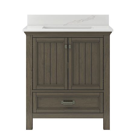CRAFT + MAIN Brantley 30" Free Standing Single Basin Vanity Set with Cabinet and Quartz Vanity Top Distressed Grey