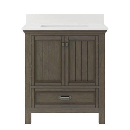 CRAFT + MAIN Brantley 30" Free Standing Single Basin Vanity Set with Cabinet and Quartz Vanity Top Distressed Grey