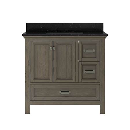 CRAFT + MAIN Brantley 36" Free Standing Single Basin Vanity Set with Cabinet and Quartz Vanity Top Distressed Grey