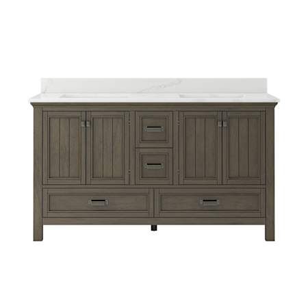 CRAFT + MAIN Brantley 60" Free Standing Double Basin Vanity Set with Cabinet and Quartz Vanity Top Distressed Grey