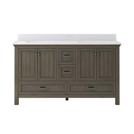 CRAFT + MAIN Brantley 60" Free Standing Double Basin Vanity Set with Cabinet and Quartz Vanity Top Distressed Grey