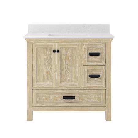 CRAFT + MAIN Brantley 36" Free Standing Single Basin Vanity Set with Cabinet and Quartz Vanity Top Winter Oak