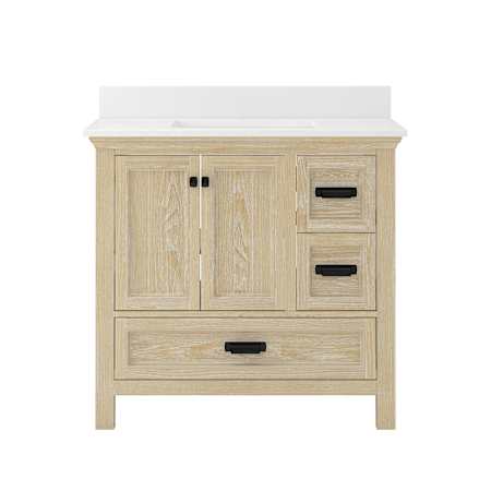 CRAFT + MAIN Brantley 36" Free Standing Single Basin Vanity Set with Cabinet and Quartz Vanity Top Winter Oak